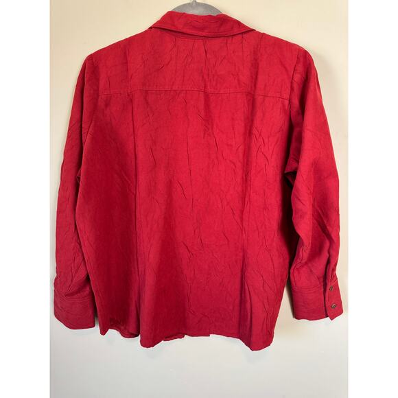 VTG Coldwater Creek 90s Y2K Button Up Top Sz 2X Crinkle Red Casual Boho Artsy - Picture 8 of 10